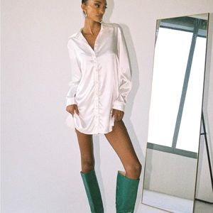 90210 satin shirt mini dress white